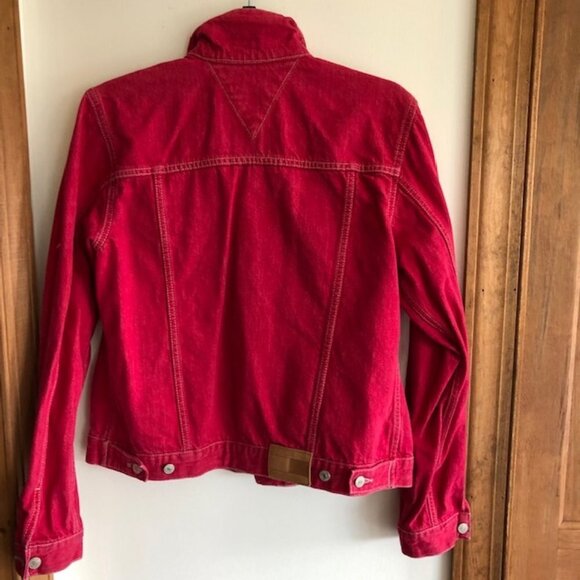 TOMMY HILFIGER Red Denim Trucker Jacket Large Vintage 2000 - Picture 10 of 17